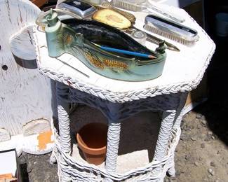 Vintage Wicker Table and Vanity Items 