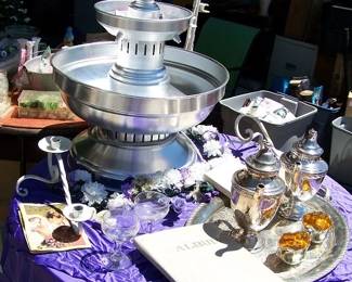 Champagne Fountaine and Silverplate Tea Pots and Tray