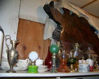 Oil Lamps and Large Burl Slab