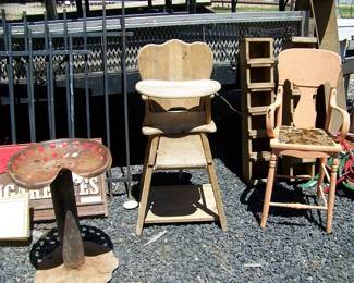 Vintage Tractor seat stool and Old High Chairs