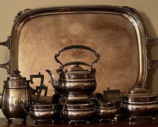 Tiffany sterling silver coffee/tea service with Tiffany plated waiter.