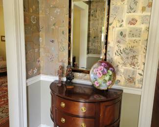 Historic Charleston Demi Lune and Chinoiserie  framed mirror.
