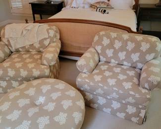 Pair of oversized club chairs with ottoman. 
