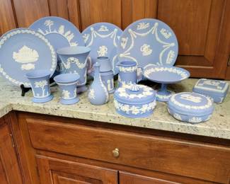 Jasperware by Wedgewood.  A historical note: Wedgewood was inspired by the recent discovery of the Roman city of Pompeii to create his Classical decoration for his pottery.