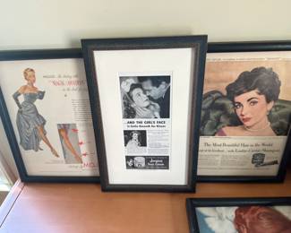 Framed vintage beauty ads 