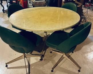 Mid-Century table, metal legs, acrylic top, and 4 matching chairs 