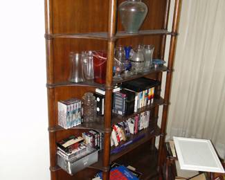 Wooden Shelving Unit and everything on it, Records, VHS