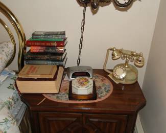 Books, vintage telephone