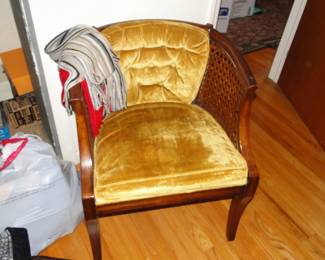 Barrel chair gold and cane