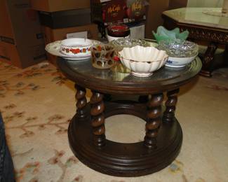 Pair of round spool leg tables