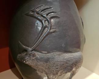 29. Inuit ceramic pot. Artist: Lauren Aksadjuak. 12" Tall. Community: Rankin Inlet.