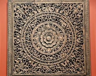 6. Carved teakwood panel 36" x 35.5"