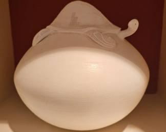 27. White Acorn seed jar with turtle. 8.5"H. Wilford Garcia