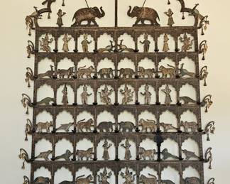 30. Indian wrought iron hanging oil lamp. 101" X 76"