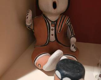 10. Mary Martin. Cochiti Pueblo. Storyteller with drum 8" high. Drum is 2.5" 1981.