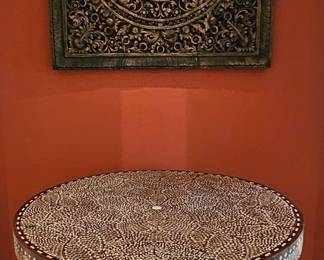 5. Mother of Pearl inlaid table with ebonized finish. 29" x 36"