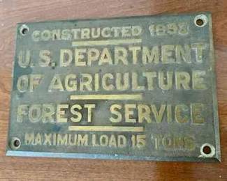 548 Brass US Forestry Service Plaque