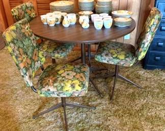 1970's Era Table and 4 Swivel Chairs