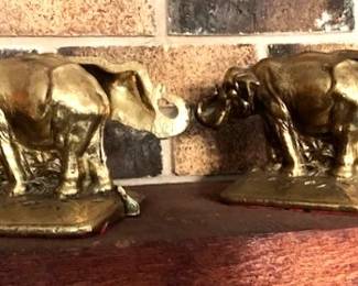 Brass Elephant Bookends 