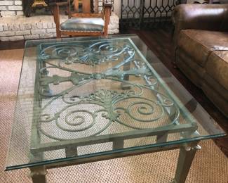 Heavy metal and glass coffee table 