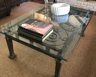 Coffee table books, heavy metal and glass coffee table, decor