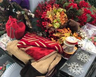 Holiday decor, greenery, ribbon 