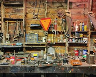 Huge workbench with many tools, etc