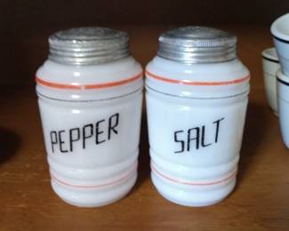 Antique milk glass salt and pepper shakers
