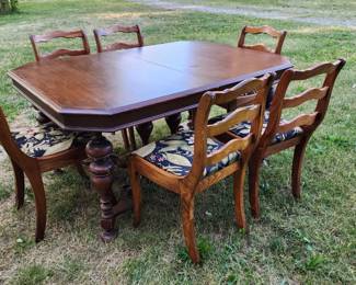 Vintage solid wood table with six Tell City Furniture chairs
