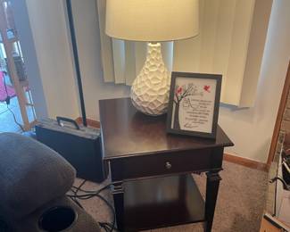 . . . white ceramic lamp and side table