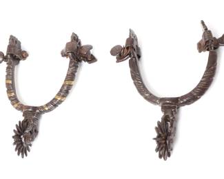 Spanish Colonial Gold & Iron Chiseled Spurs, Circa 1790s