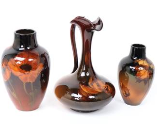 Trio of Weller Louwelsa 1900s Vintage Floral Pottery, Marked