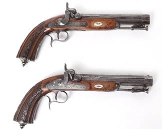 Fine Cased Pair of French Dueling Pistols by Damas Anglais