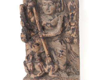 South Indian Hindu Carved Wood Panel, 18th C. or Earlier