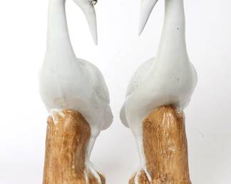 Chinese Pair of Porcelain Crane Statues