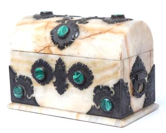 Bronze & Malachite Mounted Onyx Casket, Late 19th c.