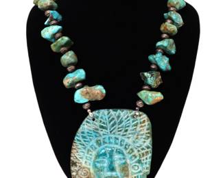 Large Turquoise Native American Necklace with Sterling Silver