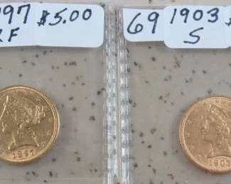 1897 & 1903-S Gold $5.00 Coins