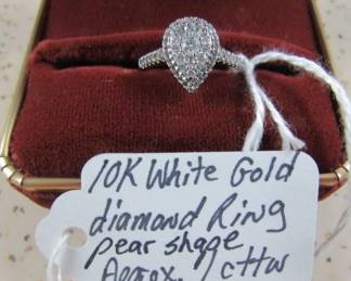 10K White Gold, Pear Shape Diamond Ring