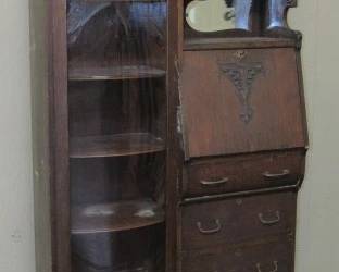 Oak Secretary w/Triple Mirrors