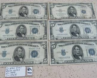 1934 & 1953 Blue Seal $5.00 Notes