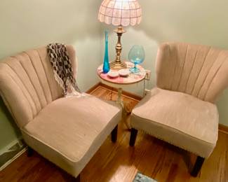 Two occasional chairs painted accent table