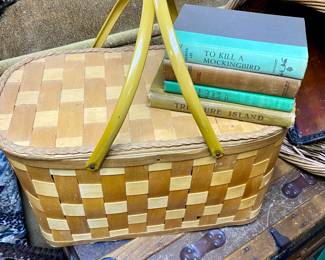 Picnic basket and vintage books
