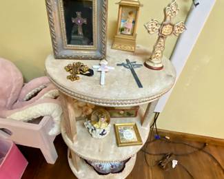 Accent tables and angel figurines
