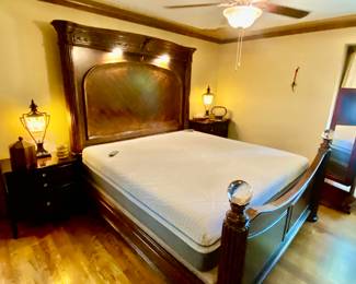 Bedroom set includes King size bed, remote controlled mattress two controllers, 2 matching nightstands, chest of drawers and two nightstands and matching dresser