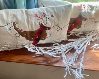 Christmas pillows and floral stems