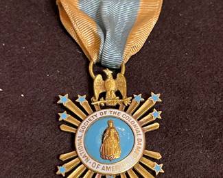 National Society Of The Colonial Dames 14-Karat Yellow-Gold And Enamel Badge And Ribbon, Retailed By Bailey, Banks & Biddle Approx Weight Of Badge: 5.2 Dwt