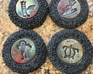 Ben Diller Coaster Set -lava, raku, Hawaiian exotic set of 4.