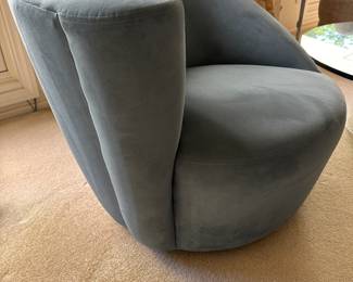 $450. Pair of  ultra suede chairs (swivel).
In the style of Vladimir Kagan Nautilus Swivel Lounge Chairs