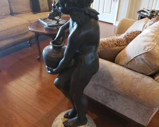 Maitland Smith bronze boy standing on marble 